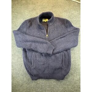 Barbour Mens Navy Blue 100% Shetland Wool Ribbed Full Zip Sweater MKN0791NY91 XL
